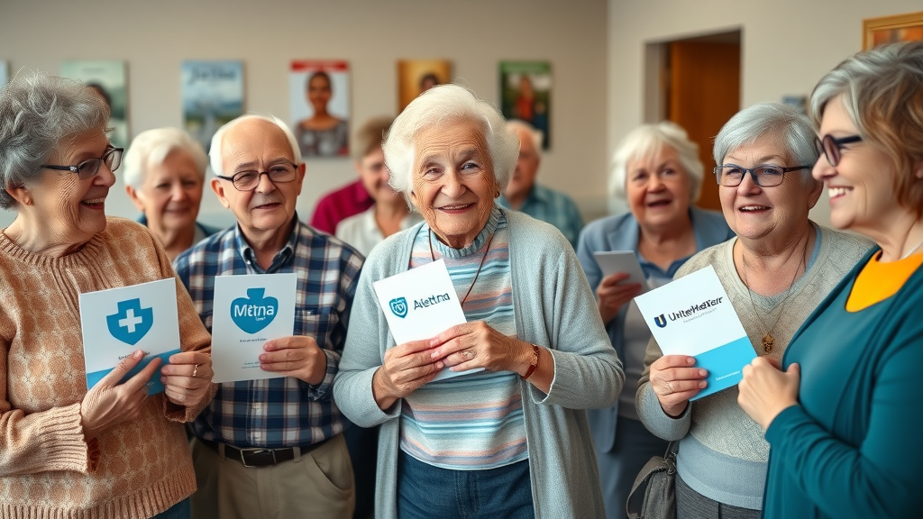 Muskegon seniors reviewing Blue Cross Blue Shield, Aetna, and UnitedHealthcare prescription coverage plans