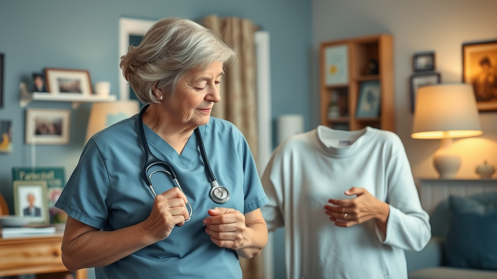 Home caregiver assisting a senior woman in a Muskegon home, showcasing customized home care and long term care benefits