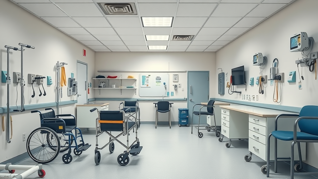 well-organized Muskegon medical equipment room with wheelchairs and walkers, clean and welcoming
