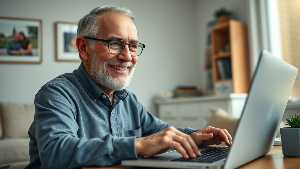 senior enrolling in affordable senior health insurance Muskegon using a laptop during open enrollment