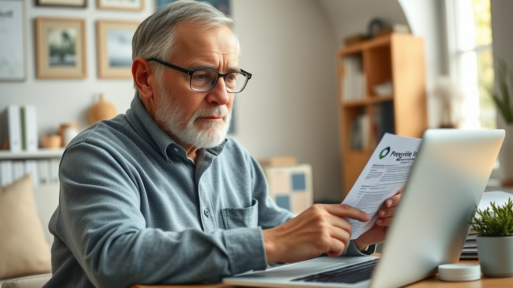 muskegon senior man applying for prescription assistance program on laptop, step-by-step process for senior prescription aid