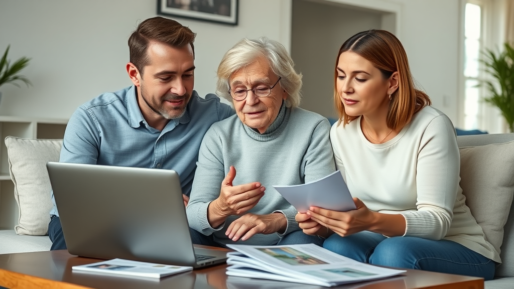 organized Muskegon family reviewing senior healthcare support options and senior care services online together