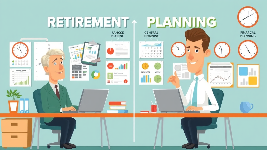 Infographic comparing retirement planning benefits and general financial planning in Muskegon, with clear columns and icons for goals, risk, and tools