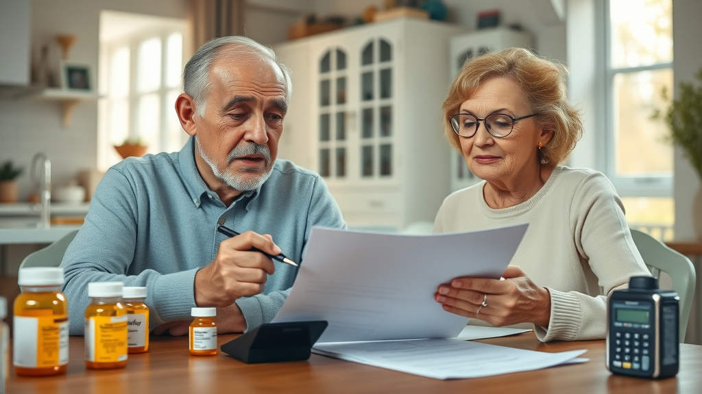 Muskegon elderly couple preparing prescription documents for financial aid