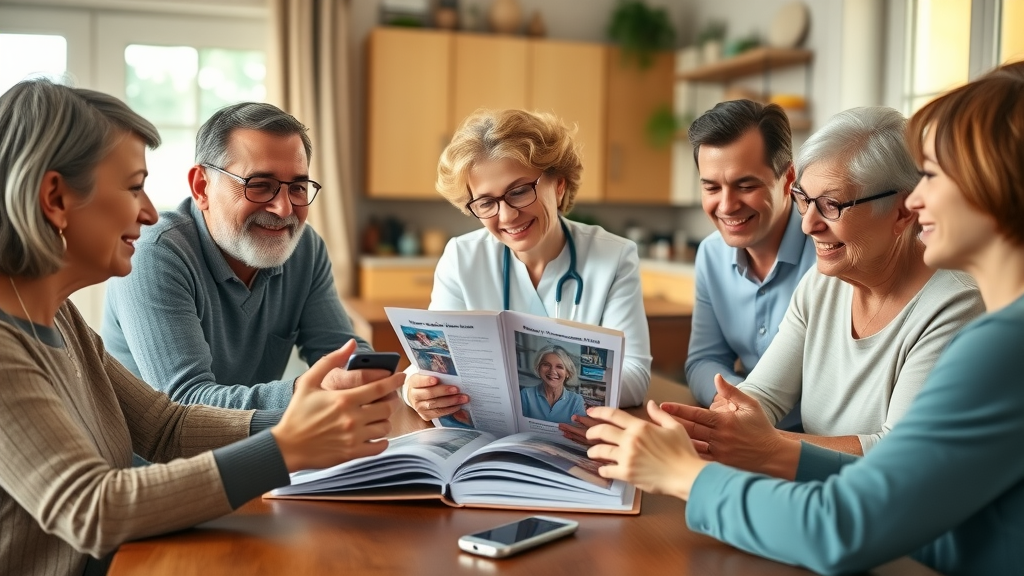family meeting with Muskegon chronic illness home care nurse reviewing care binder together
