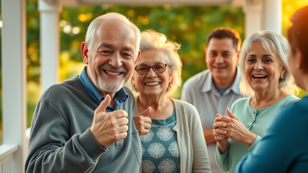 Grateful Muskegon home healthcare recipient with family and smiling caregiver