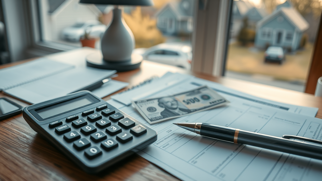 $1000 note, calculator, and financial planning documents representing the $1000 a month retirement rule in Muskegon