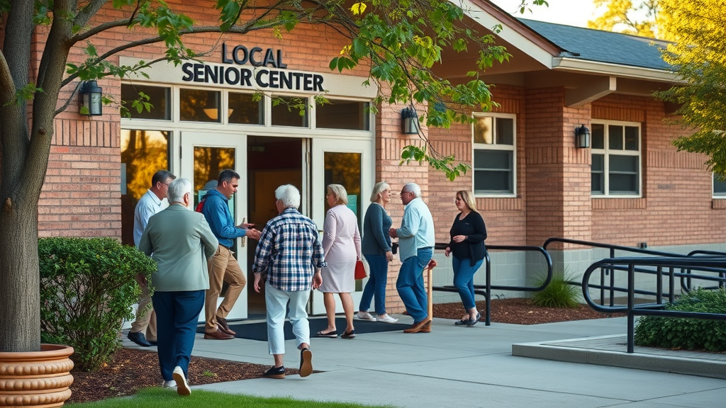 Inviting exterior of a local Muskegon senior center, highlighting senior health benefits Muskegon and access for older adults
