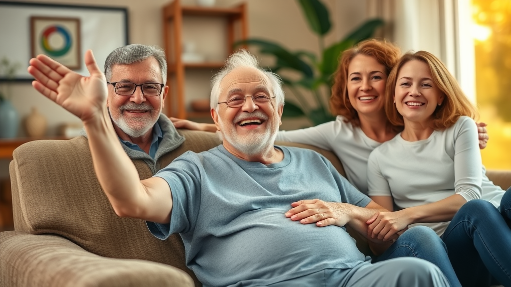Senior recovering victoriously with Muskegon family and care team at home