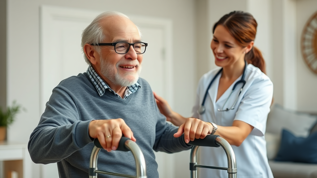 elderly man aided by nurse in Muskegon, mi choice waiver program, home care benefits, supportive environment