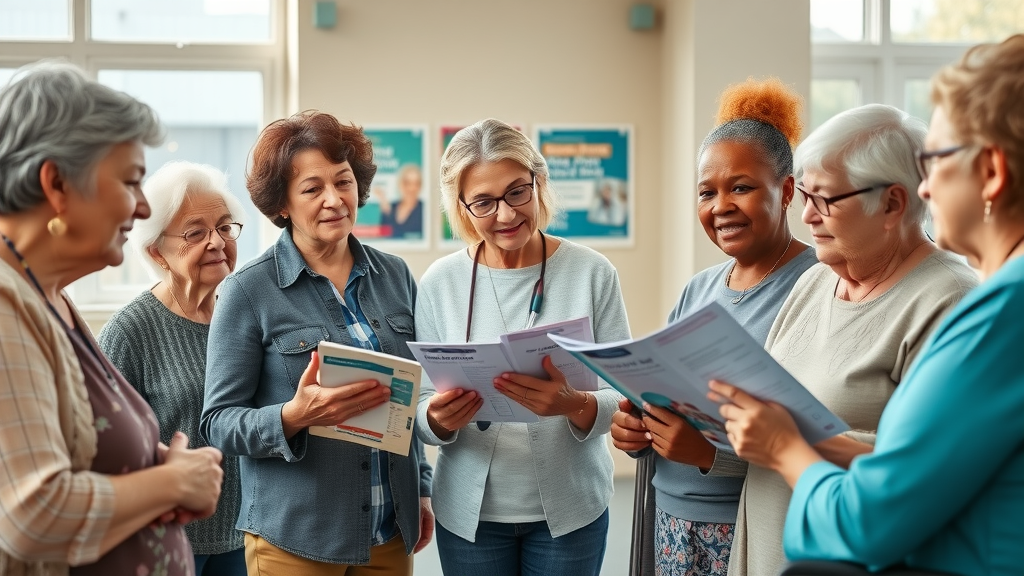 Muskegon senior resources assistance programs with diverse seniors and caring social worker