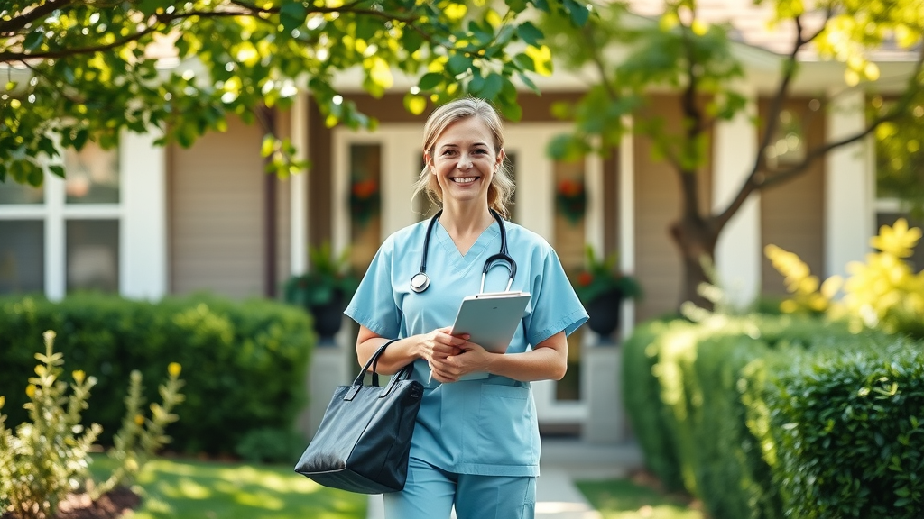 Muskegon nursing services professional entering suburban Grand Rapids home, extending expert home care
