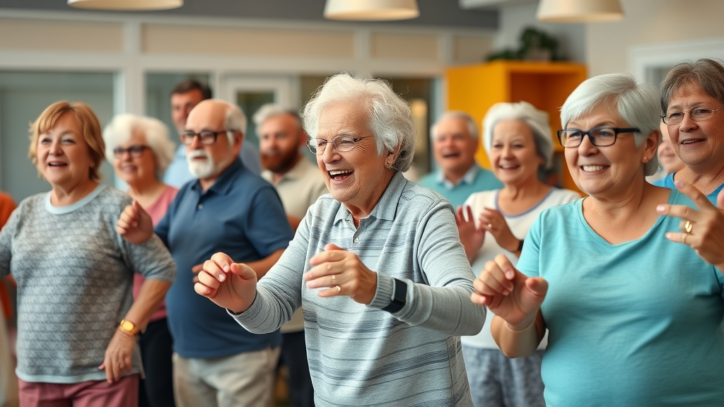 active group of Muskegon seniors enjoying wellness activities, funded by senior millage, vibrant community center