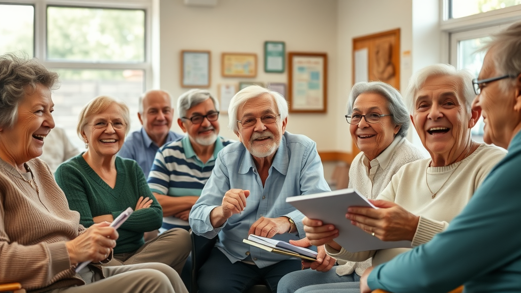 diverse seniors participating in Muskegon community education class for senior resources, bright community center