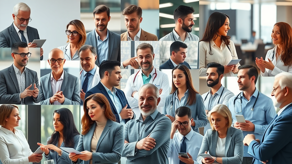 diverse team of social security consultants with clients in Muskegon Norton Shores, explaining, consulting, lifelike dynamic montage